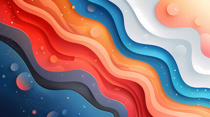 Fototapeta premium Abstract wavy lines in vibrant red, orange, blue, and white hues create a dynamic and energetic background with fluid shapes and gradients.