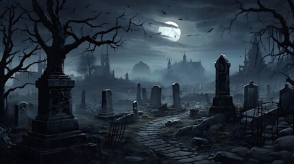 Halloween Night Mystery Graveyard Illustration