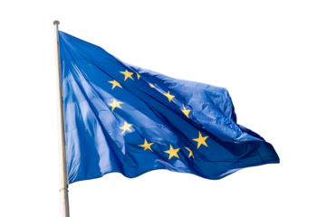 Flagge/Fahne der Europäischen Union weht bei im Wind, transparentes PNG	