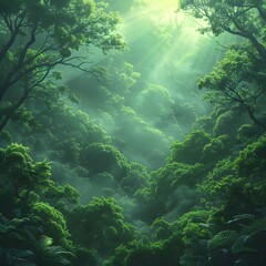 Misty forest scene, emphasizing nature's beauty and environmental themes.