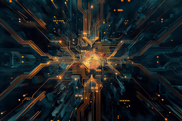 3D rendering of CPU information engineering modern technology computer communication light effect big data center Research and development. virtual reality