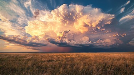 Naklejka premium Dramatic storm clouds gather over a golden field.