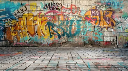 Naklejka premium A graffiti covered the street wall, background
