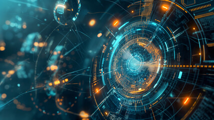 Obraz premium Abstract future technology background 2d illustration Blue eye cyber security concept background. Abstract. High speed digital internet. motion blur