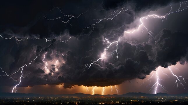 Granater AI Lightning illuminates city skyline at night, creating dramatic scene.