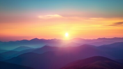 Fototapeta premium Spectacular sunrise over mountain, Beautiful breathtaking sunrise painting the sky in vibrant hues
