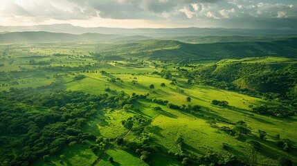 Aerial View of Serene Countryside: Capture the peacefulness of the countryside from an aerial perspective.