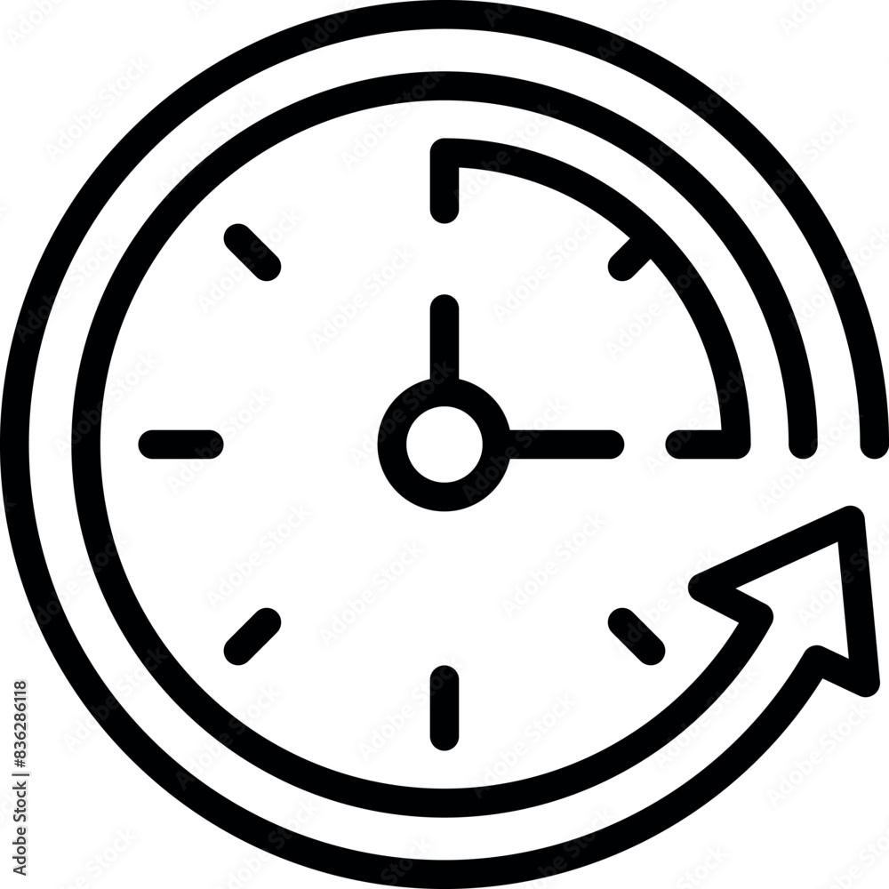 Sticker Simple black and white line art illustration of a clock depicting the passage of time - Stickers