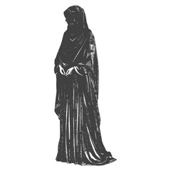 Naklejka premium Veiled Figure: Dark, High-Contrast Vector Illustration of a Woman in Long Robes