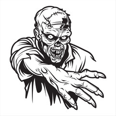Frightening zombie tattoo design in black and white, perfect for horror enthusiasts and unique tattoo art.