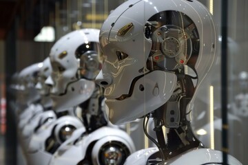 Fototapeta premium Rows of robots on a production line