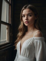 Fototapeta premium portrait of a beautiful woman in white dress
