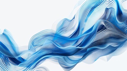 Dynamic abstract blue waves and lines on a white background, showcasing modern fluidity and motion