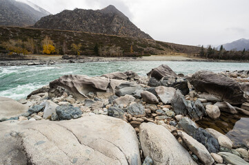 View of river Katun in Altay mountains in the autumn