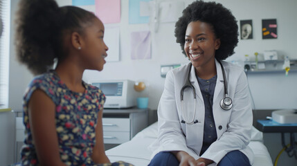 Fototapeta premium Woman talking to girl on bed