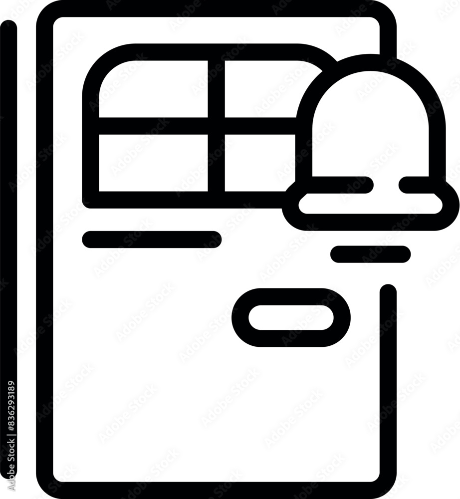 Poster minimalistic line drawing of a door with a notification bell, suitable for web and app interfaces
