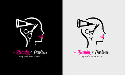 Ladies parlous, girl body massage, hairstyle, beautiful body fitness icon logo sample template 