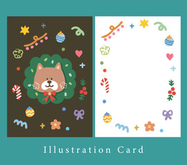 dog and garland with colorful sprinkle glitter. illustration Christmas greeting card decoration.