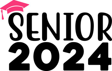 Graduation senior 2024 typography clip art design on plain white transparent isolated background for card, shirt, hoodie, sweatshirt, apparel, tag, mug, icon, poster or badge