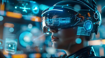 Person using AR glasses in a modern office