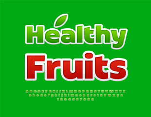 Vector eco concept Healthy Fruits Green sticker Font. Creative Alphabet Letters and Numbers set.