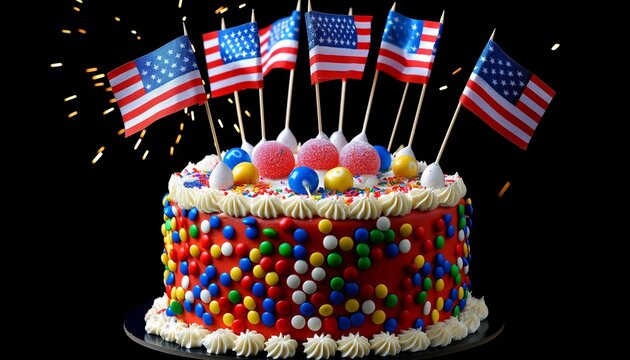 Candy-Coated Independence, USA, fetive dessert, flags, sparkle candles, holiday treat 