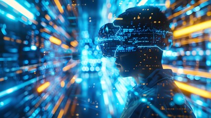 Person using AR glasses in a modern office