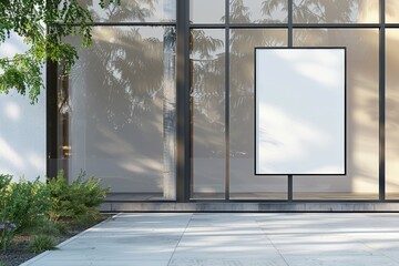 A large white sign is on a building