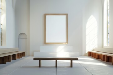 Fototapeta premium A church with empty pews and a large blank screen