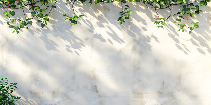 Imagen de pared blanca con sombras y enredadera para mock up 