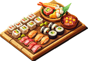 Delicious Assortment of Sushi Rolls on Wooden Platters