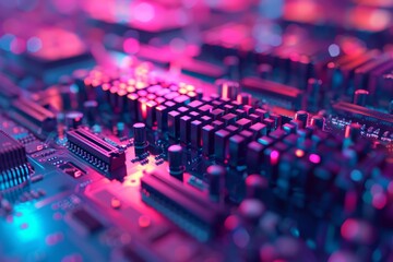 Obraz premium A close up of a computer chip with a lot of small lights on it
