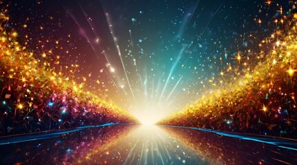 Granater AI 1. A radiant light beaming through the sky and illuminating a crowd below.