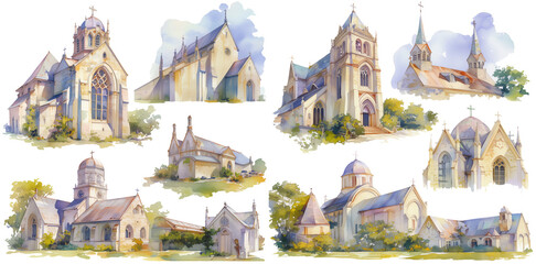 Obraz premium church watercolor illustration clipart