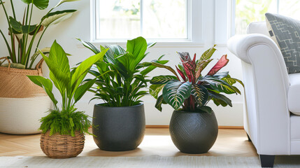 Modern Interior Accentuated by Botanical Beauty: Peperomia, Peace Lily, Bromeliad