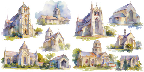 Obraz premium church watercolor illustration clipart
