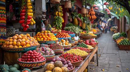 Fototapeta premium A street market with a variety of fruits and vegetables