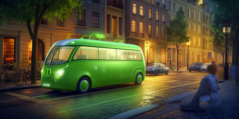 Obraz premium A futuristic bus speeding up along the streets