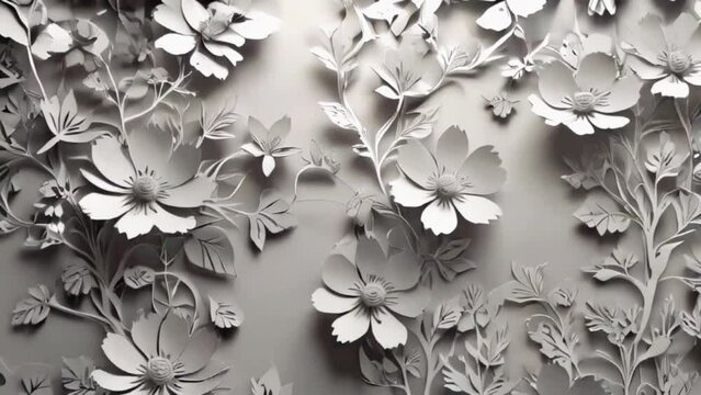 Delicate papercut flowers and vines growing and curling gracefully, 4K High-Quality White background Animation Video