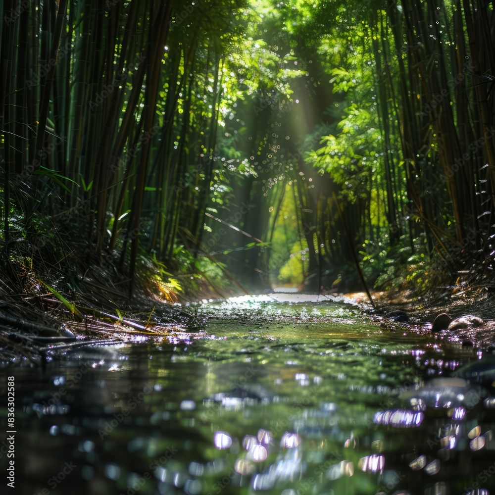 Poster A stream of water flows through a forest