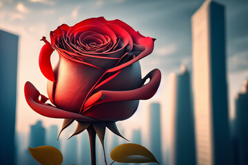 red rose on a blue background