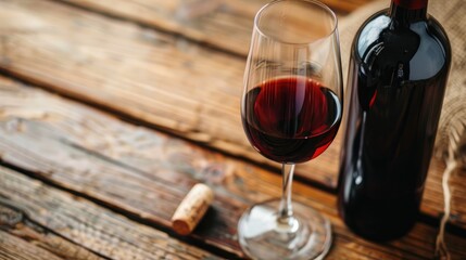 A wine bottle and a glass on a wooden surface