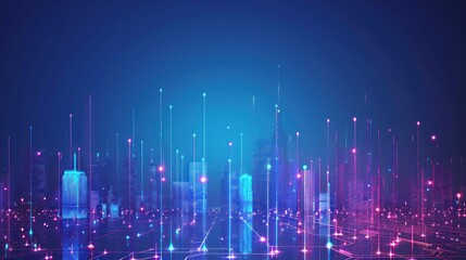 Smart city and abstract dot point connect with gradient line, big data connection technology concept,AI generated