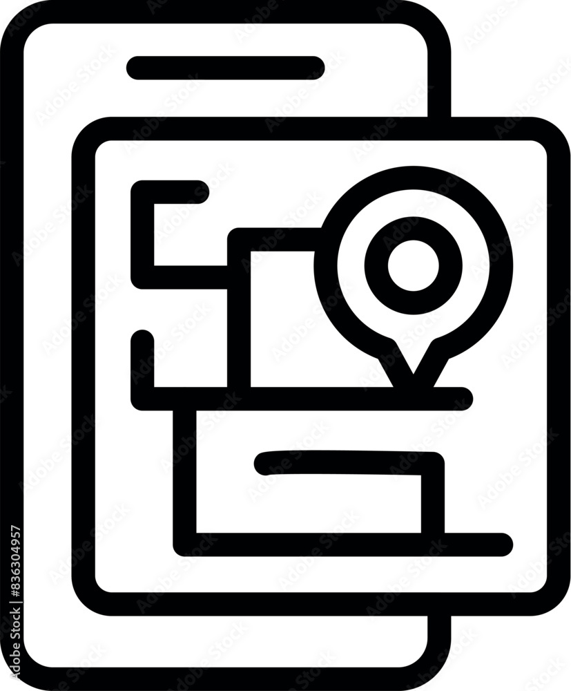 Poster modern smartphone navigation app icon with black and white simple design, marker, and map pin symbol