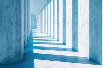 Fototapeta premium Minimalistic architectural backdrop in white and blue, widescreen with distinctive tilted columns