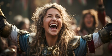 Fictional character celebrates winning Womens Soccer World Championship. Concept Celebration, Fictional Character, Women's Soccer, World Championship, Victory