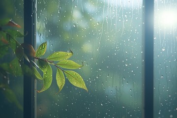 window in room with water drop from rain