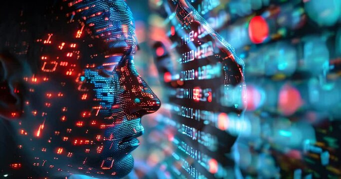 Sculptor crafts binary code into detailed statue, representing the transformative process in data visualization. Data mining visualization
