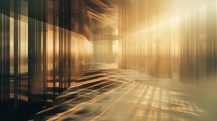 An abstract digital art installation features 25mm slats floating, showcasing dynamic light and shadow interplay.
