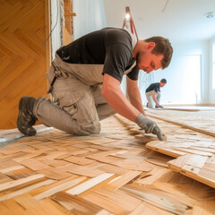 Crafting Elegance: Parquet Flooring Installation in Progress